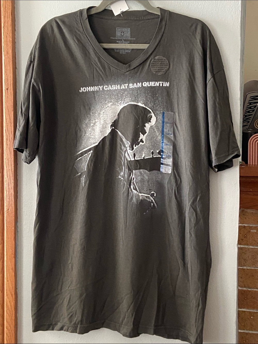 Converse Johnny Cash Graphic V-Neck Tee - Dark Gray NWT size L